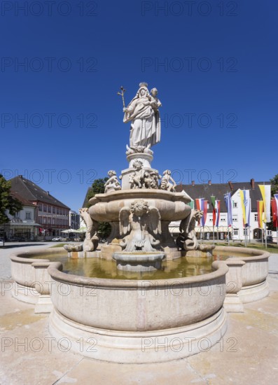 St Mary's Fountain on Kapellplatz, place of pilgrimage, Altötting, Upper Bavaria, Bavaria, Germany