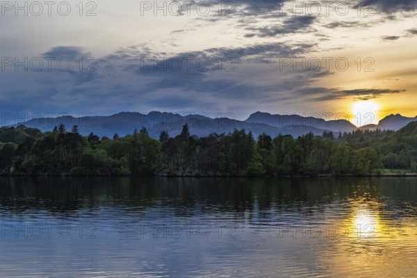 Sunset over Windermere Lake, Ambleside, Lake District, Cumbria, England, United Kingdom