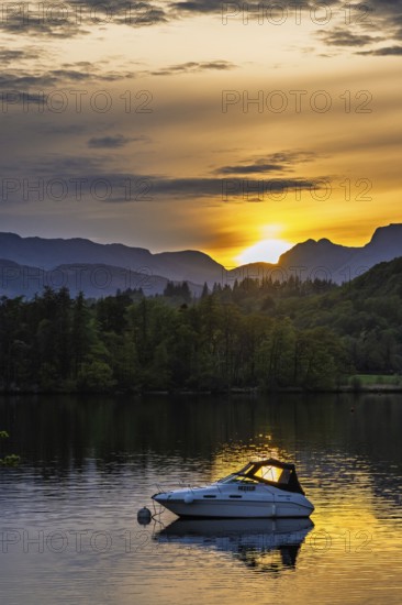 Sunset over Windermere Lake, Ambleside, Lake District, Cumbria, England, United Kingdom