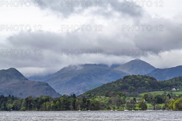 Mounains over Ullswater Lake, Pooley Bridge, Lake District National Park, Cumbria, England, United Kingdom