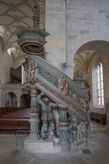 Pulpit in the monastery church created around 1570, Bebenhausen Monastery and Palace, Bebenhausen district of Tübingen, Baden-Württemberg, Germany