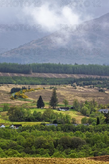 Nevis Range Mountains from Commando Memorial, Grampian Mountains, Fort William, Highland, Lochaber, Scotland, UK