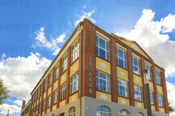 New town hall in the former Kindler corset factory, former Gotthold Kindler and Cie. corset factory, factory building, former textile industry, brick, building, Gomaringen, district of Tübingen, Baden-Württemberg, Germany