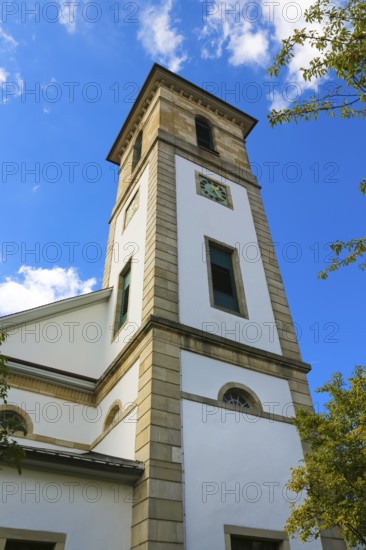 Protestant church, church, sacred building, church square, church tower, clock, Gomaringen, district of Tübingen, Baden-Württemberg, Germany