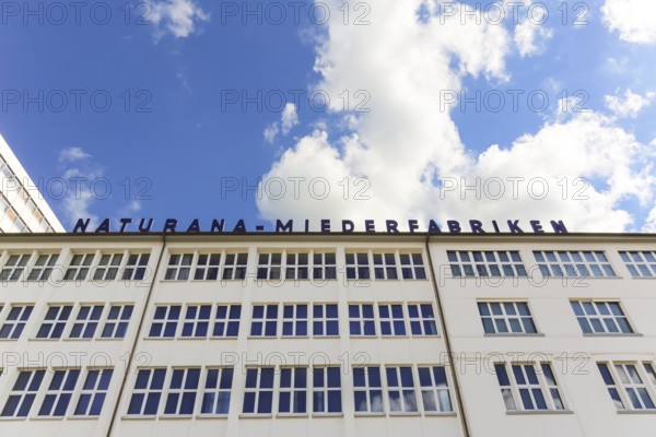 Naturana Miederfabriken, company building of Naturana Dölker Textilbekleidung, lettering, Gomaringen, district of Tübingen, Baden-Württemberg, Germany