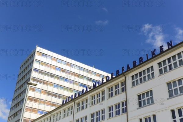 Naturana Miederfabriken, high-rise building, company building of Naturana Dölker Textilbekleidung, lettering, Gomaringen, district of Tübingen, Baden-Württemberg, Germany