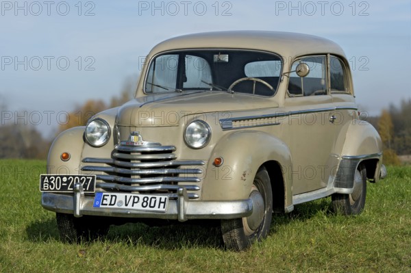 Vintage Opel Olympia, built between 1950 and 1953, 1950s, parked in a meadow, Bavaria, Germany