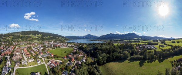 Drone shot, panorama, Mondsee, Salzkammergut, Upper Austria, Austria