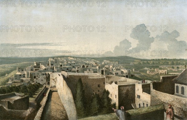 City of Bethlehem, today Israel, authentic reproduction of a school mural, historical, around 1900