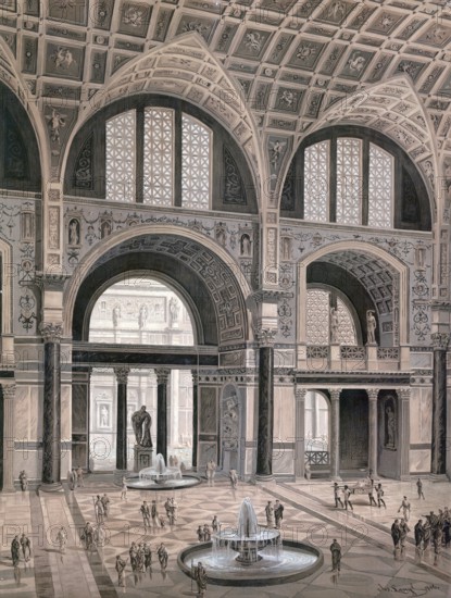 Caracalla Baths, Thermae Antoninianae, ancient bathing facilities in Rome, Italy, authentic reproduction of a school mural, historic, around 1900