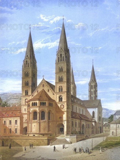 Bamberg Cathedral, Bamberg, Upper Franconia, Bavaria, Germany, authentic reproduction of a school mural, historical, around 1900