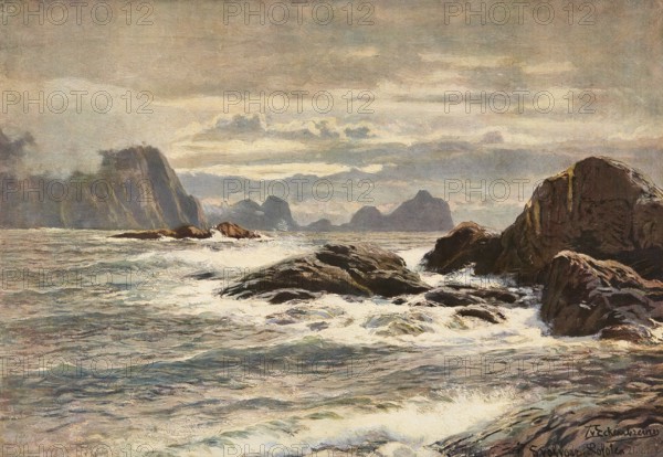 Svolvaer on the Lofoten Islands, Norway, authentic reproduction of a school mural, historic, around 1900