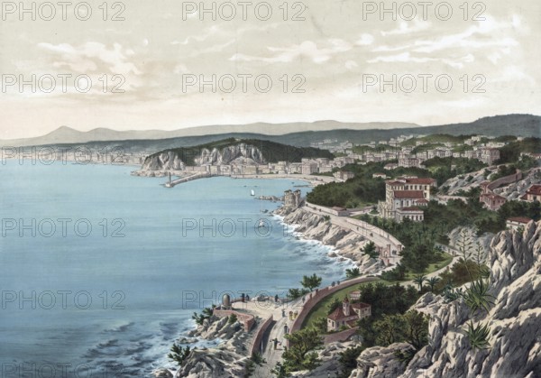 Nice, major French city on the Mediterranean coast, CÃ´te d'Azur, Alpes-Maritimes department in the Provence-Alpes-CÃ´te d'Azur region, France, authentic reproduction of a school mural, historical, around 1900