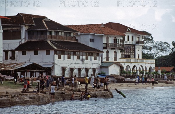 Houses by the sea, Tembo Hotel, Zanzibar Town, Zanzibar, Tanzania, Africa, June 2000, vintage, retro, old, historic