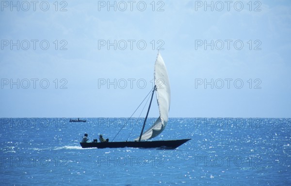 Traditional dhow off Zanzibar Town, Zanzibar, Tanzania, Africa, June 2000, vintage, retro, old, historic