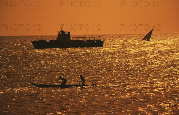 Boats off Zanzibar Town, Orangefilter, Zanzibar, Tanzania, Africa, June 2000, vintage, retro, old, historic
