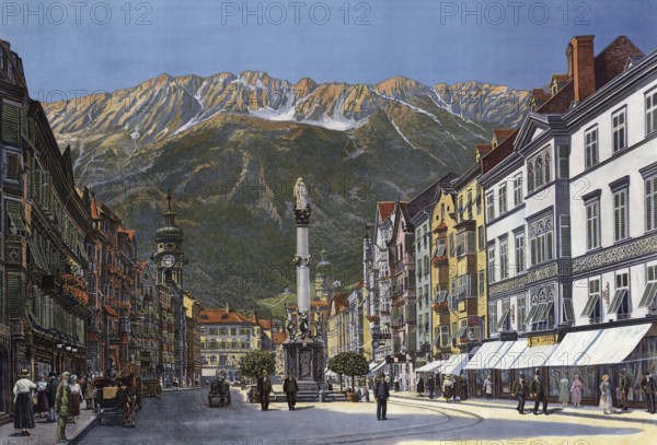 In the city center of Innsbruck, Tyrol, Austria, authentic reproduction of a school mural, historical, around 1900