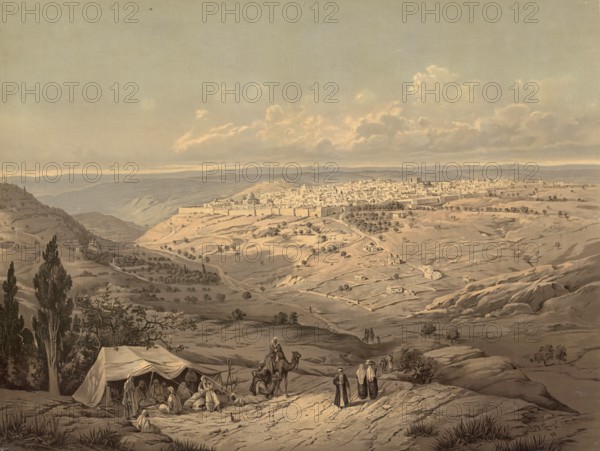 View of Jerusalem, today Israel, authentic reproduction of a school mural, historical, around 1900