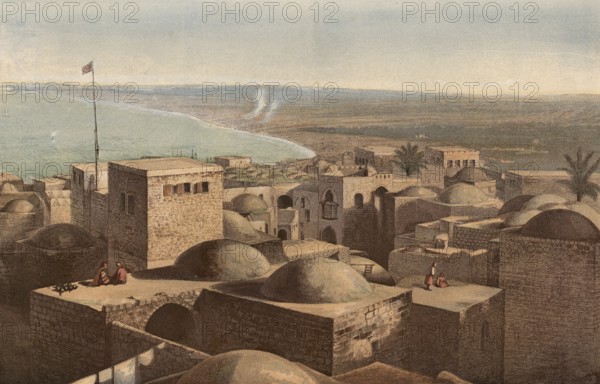 Jaffa, today Tel Aviv is an Israeli city on the Mediterranean coast, Israel, authentic reproduction of a school mural, historic, around 1900