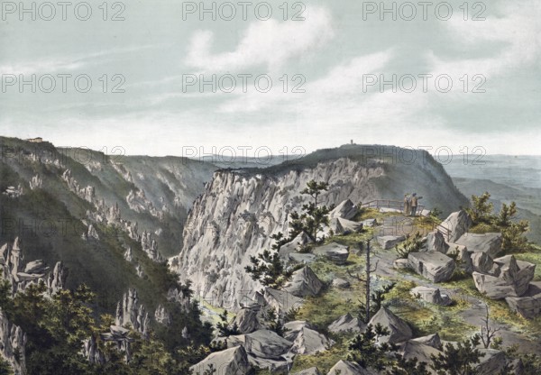 Landscape in the Harz Mountains, on the Brocken, Saxony-Anhalt, Germany, authentic reproduction of a school mural, historical, around 1900