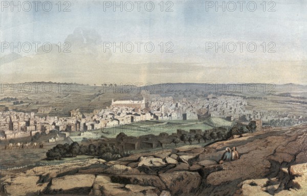 Hebron, city in the West Bank, authentic reproduction of a school mural, historical, around 1900