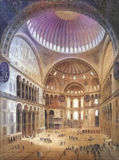 Hagia Sophia in Constantinople, today Istanbul, Turkey, authentic reproduction of a school mural, historic, around 1900
