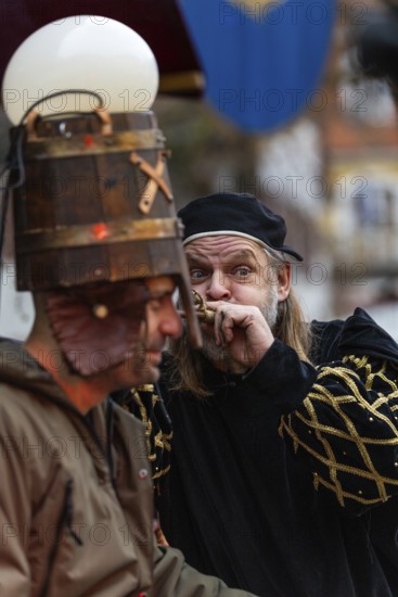Alchemist, fire, medieval clothing, medieval market, city of Esslingen, district of Esslingen, Baden-WÃ¼rttemberg, Germany