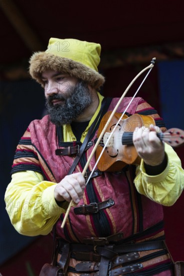 Violinist, musician, medieval clothing, medieval market, city of Esslingen, district of Esslingen, Baden-WÃ¼rttemberg, Germany