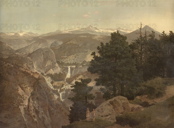 The Sierra Nevada in California with the Yosemite Valley in the background, America, authentic reproduction of a school mural, historic, around 1900