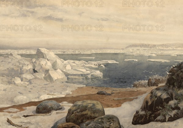 Scene from the Arctic Ocean, also Arctic Ocean, also Arctic Ocean, Arctic Sea, Greenland, authentic reproduction of a school mural, historic, around 1900