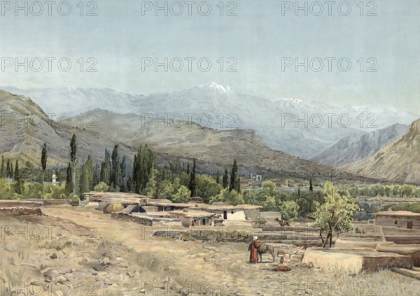 Turkestan, Turkistan, historical name Yasi, city in Kazakhstan, authentic reproduction of a school mural, historic, around 1900