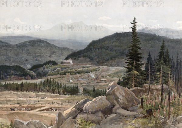 Landscape in the Urals, 2200 km long mountain range extending in a north-south direction through the mid-west of Russia and forming part of the Asian-European border, Russia, authentic reproduction of a school mural, historical, around 1900