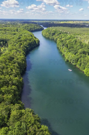 Aerial view, drone photo: Lake Schmaler Luzin, Hullerbusch Nature Reserve, Carwitz and Feldberg, Feldberg Lake District, Mecklenburg Lake District in Mecklenburg-Western Pomerania, Germany
