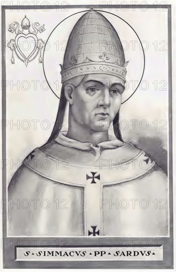 Symmachus (born in Sardinia, died 19 July 514 in Rome) was Bishop of Rome and is listed as Pope by the Catholic Church, Historical, authentic, digitally restored reproduction from a 19th century original, Record date not stated