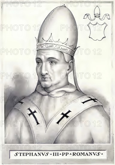 Stephen III (IV) (died 24 January 772) was pope from 768 to 772, Historical, authentic, digitally restored reproduction from a 19th century original, Record date not stated