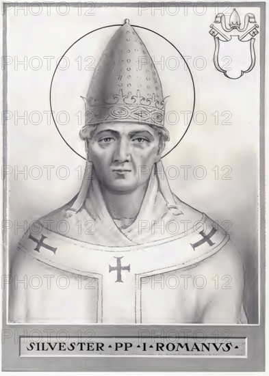 Silvester I (born in front of 284 in Rome, died 31 December 335 in Rome) was Bishop of Rome from 314 until his death and thus Pope from a Catholic perspective, Historical, authentic, digitally restored reproduction from a 19th century original, Record date not stated