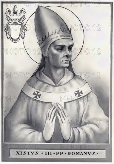 Sixtus III (Xystus) (born in the 4th or 5th century, died 18 or 19 August 440) was Bishop of Rome (31 July 432-440), Historical, authentic, digitally restored reproduction from a 19th century original, Record date not stated