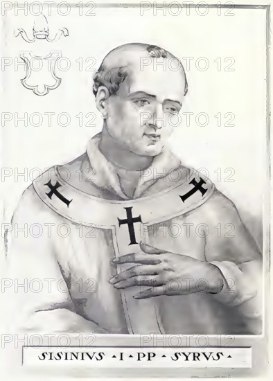Sisinnius (born in Syria, died 4 February 708) was elected pope around 15 January 708 and remained so until his death, Historical, authentic, digitally restored reproduction from a 19th century original, Record date not stated