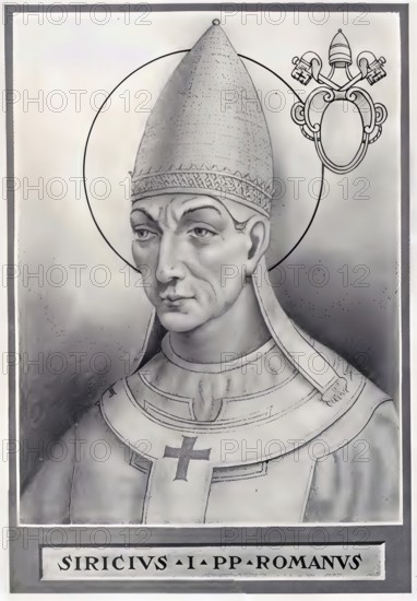Siricius (born around 334 in Rome, died 26 November 399) was Bishop of Rome from December 384 - possibly from 17 December - until his death. He was the first incumbent to use the title Pope as a proper title, Historical, authentic, digitally restored reproduction from a 19th century original, Record date not stated