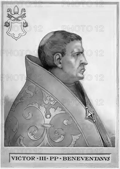 Victor III (born around 1027 in Benevento, died 16 September 1087 in Montecassino) held office as pope of the Gregorian party after his election in May 1086 until his death, Historical, authentic, digitally restored reproduction from a 19th century original, Record date not stated