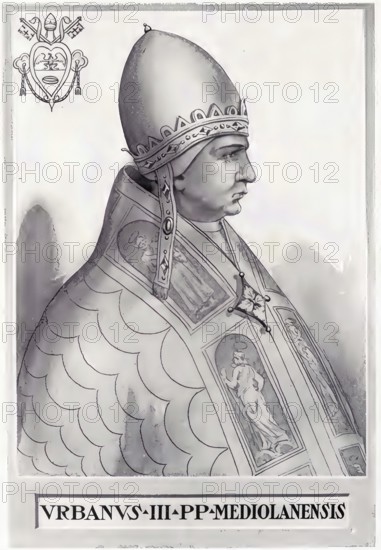 Urban III (born around 1120 in Milan, died 20 October 1187 in Ferrara), originally Uberto Crivelli, was pope from 25 November 1185 until his death on 20 October 1187, Historical, authentic, digitally restored reproduction from a 19th century original, Record date not stated