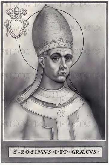 Zosimus (born in the 4th century, died 26 December 418) was pope from 417 until his death, Historical, authentic, digitally restored reproduction from a 19th century original, Record date not stated