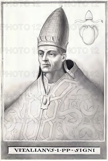Vitalianus (born ca. 600 in Segni (Latium), Italy, died 27 January 672) was pope from 657 to 672, Historical, authentic, digitally restored reproduction from a 19th century original, Record date not stated