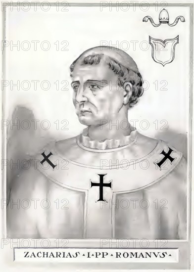 Zacharias (Zacharias tou Polychroniou, died March 752 in Rome) was Pope of the Catholic Church from 741 to 752, Historical, authentic, digitally restored reproduction from a 19th century original, Record date not stated