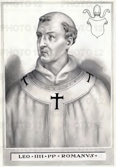 Leo IV (born around 790, died 17 July 855 in Rome) was pope from 10 April 847 until his death, Historical, authentic, digitally restored reproduction from a 19th century original, Record date not stated