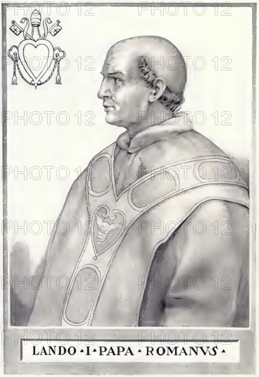 Lando (lat. Landus, born in the 9th century east of Rome, died 914) was pope from 913 to 914, Historical, authentic, digitally restored reproduction from a 19th century original, Record date not stated