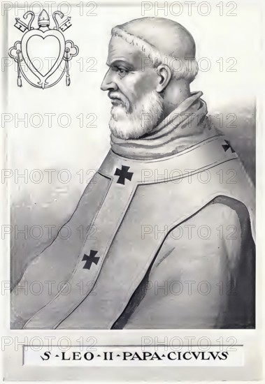 Leo II (born in Sicily, died 3 July 683) was pope from 17 August 682 until his death, Historical, authentic, digitally restored reproduction from a 19th century original, Record date not stated