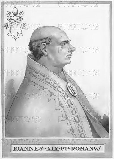 John XIX (previously Romanus of Tusculum, born in Rome, died there in October 1032) was pope between 1024 and 1032, Historical, authentic, digitally restored reproduction from a 19th century original, Record date not stated