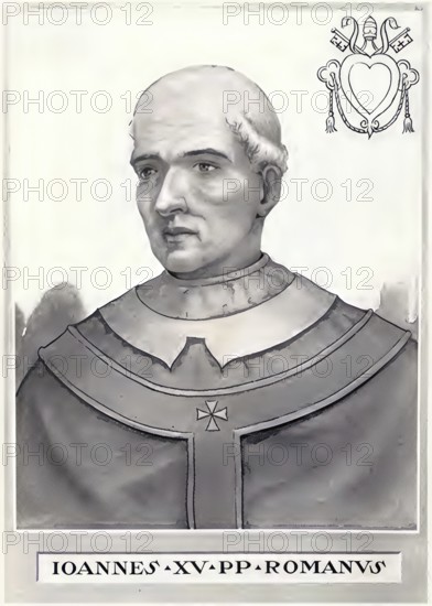 John XV (died March 996) was pope from 985 to 996, Historical, authentic, digitally restored reproduction from a 19th century original, Record date not stated
