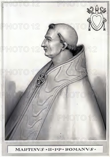 Marinus II (often erroneously called Martin III in the late Middle Ages, born in Rome, d. May 946) was Pope from 30 October 942 to May 946, Historical, authentic, digitally restored reproduction from a 19th century original, Record date not stated